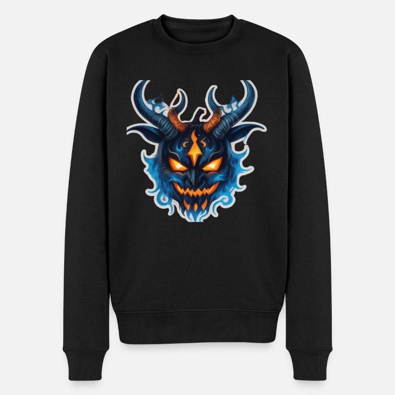 Gehörntes Kürbismonster - Männer Premium Bio Pullover - Schwarz