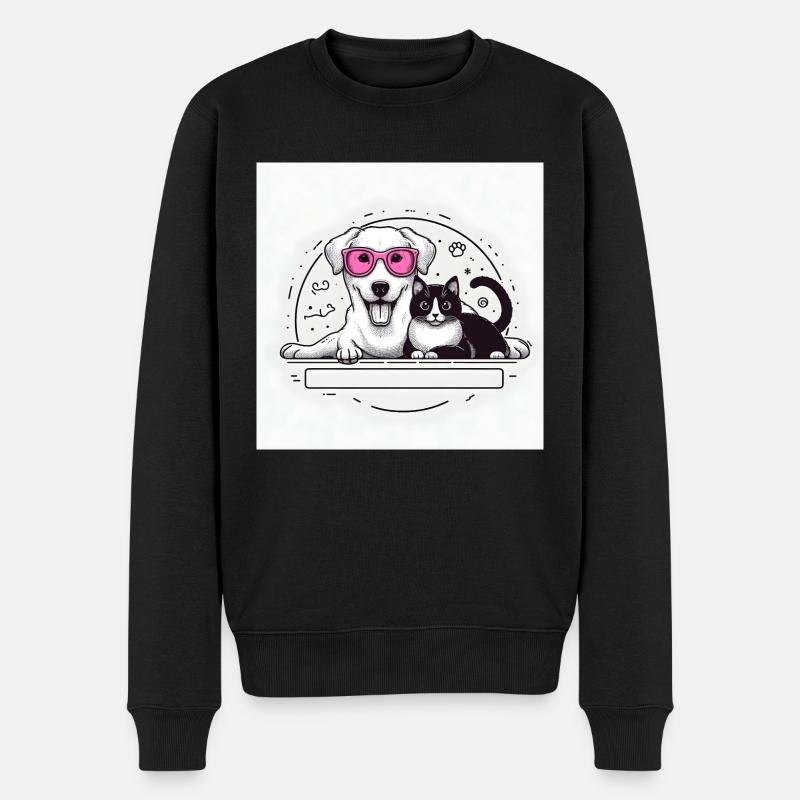 Katze und Hund - Männer Premium Bio Pullover - Schwarz