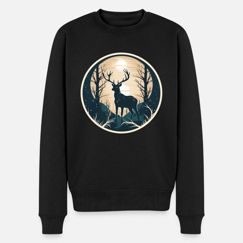 Hirsch Natur - Männer Premium Bio Pullover - Schwarz