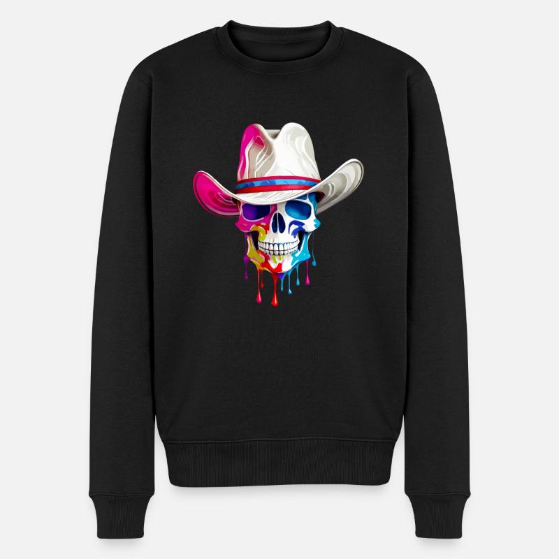 Totenkopf Cowboy - Männer Premium Bio Pullover - Schwarz
