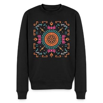 Mandala géométrique sacré Vastu Yantra - Pull Premium bio Homme - noir - Devant - Nico (187cm)