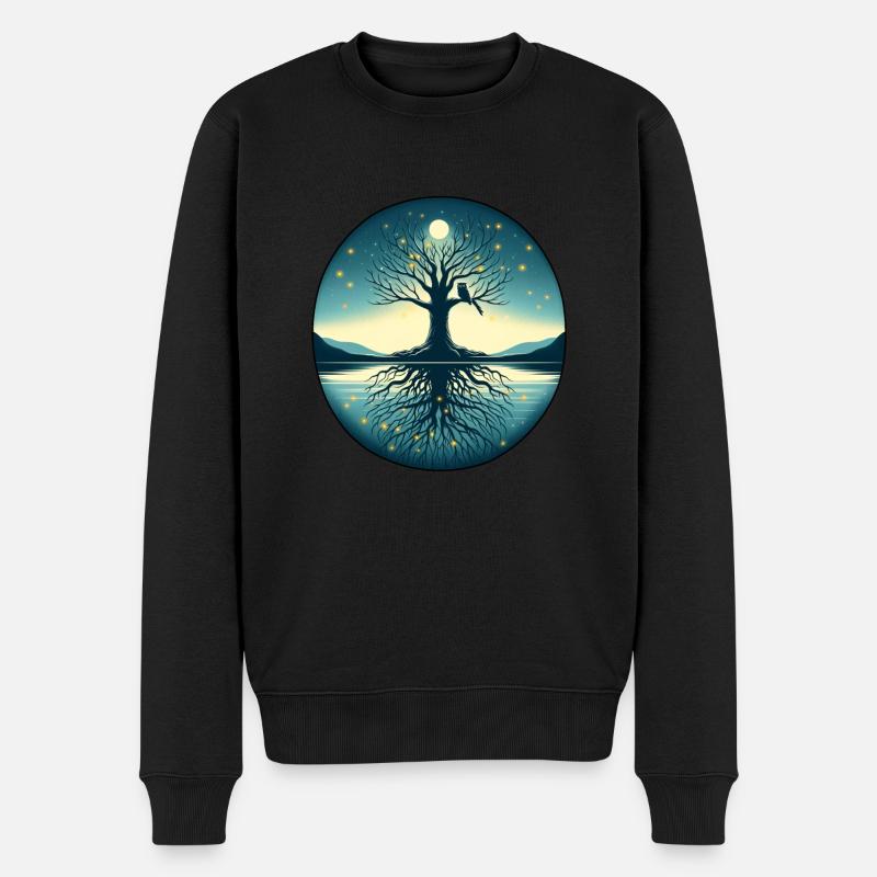 Baum im Mondlicht - Männer Premium Bio Pullover - Schwarz