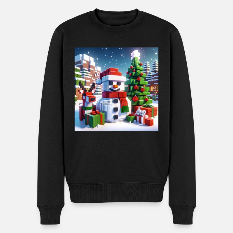 Schneemann Pixel Weihnachten - Männer Premium Bio Pullover - Schwarz