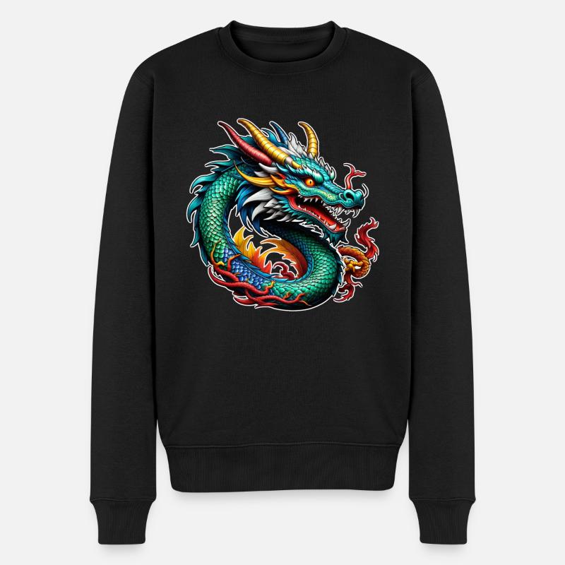 Asiatischer Drache - Japan - Chinesisch - Männer Premium Bio Pullover - Schwarz