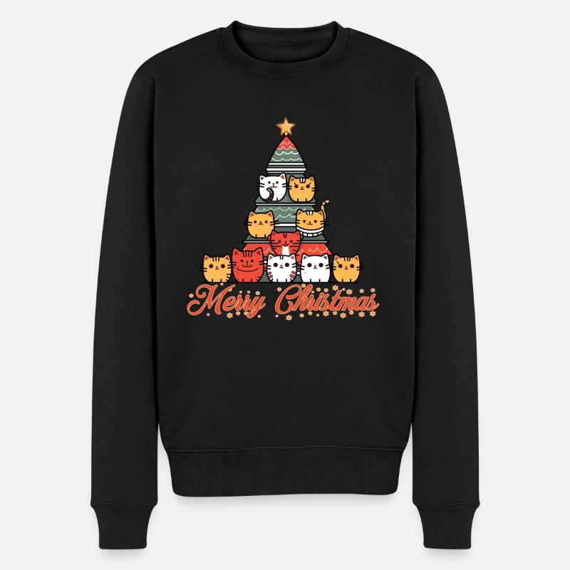 Katzen Weihnachtsbaum - Männer Premium Bio Pullover - Schwarz