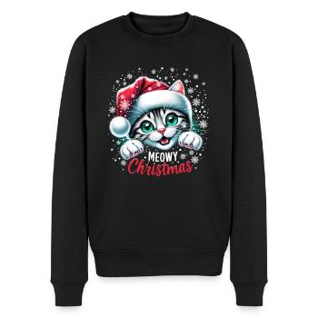 Weihnachtskatze im Schneegestöber - Männer Premium Bio Pullover - Schwarz - Vorne - Nico (187cm)