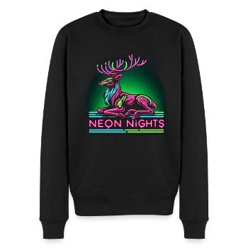 Neon Nights Reindeer - Männer Premium Bio Pullover - Schwarz - Vorne - Nico (187cm)