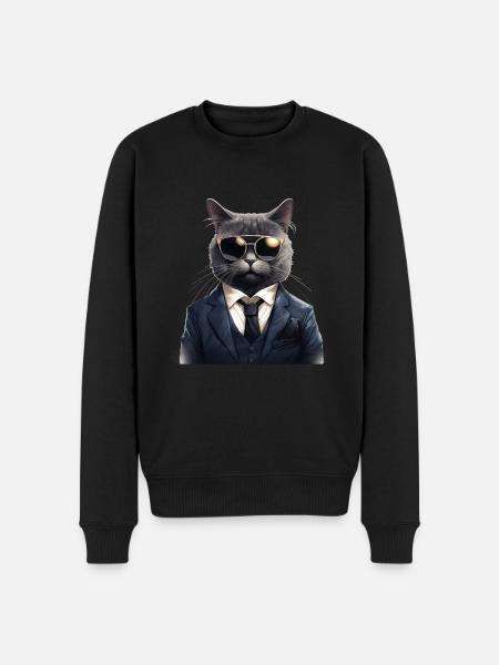 Katze in Anzug - Männer Premium Bio Pullover - Schwarz