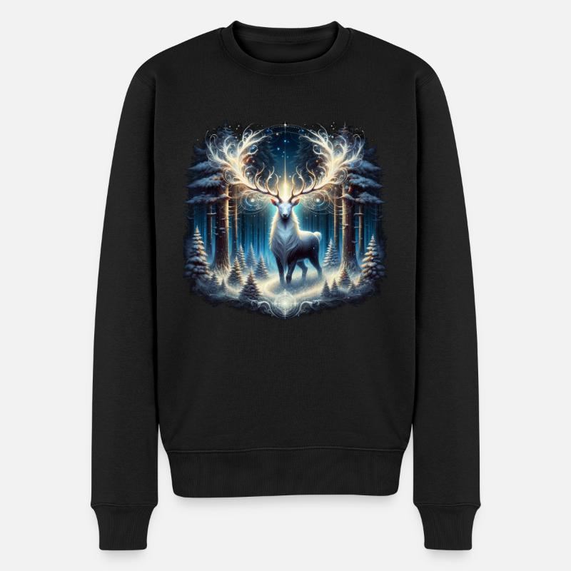 Verzauberte Waldrentiere - Männer Premium Bio Pullover - Schwarz