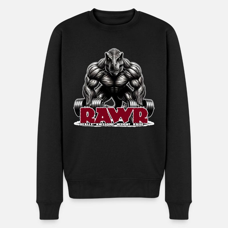 T-Rex Dumbbell RAWR - Männer Premium Bio Pullover - Schwarz