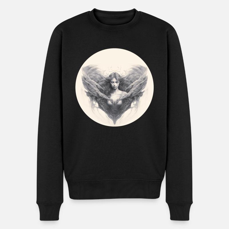 Nachdenklicher Engel - Männer Premium Bio Pullover - Schwarz