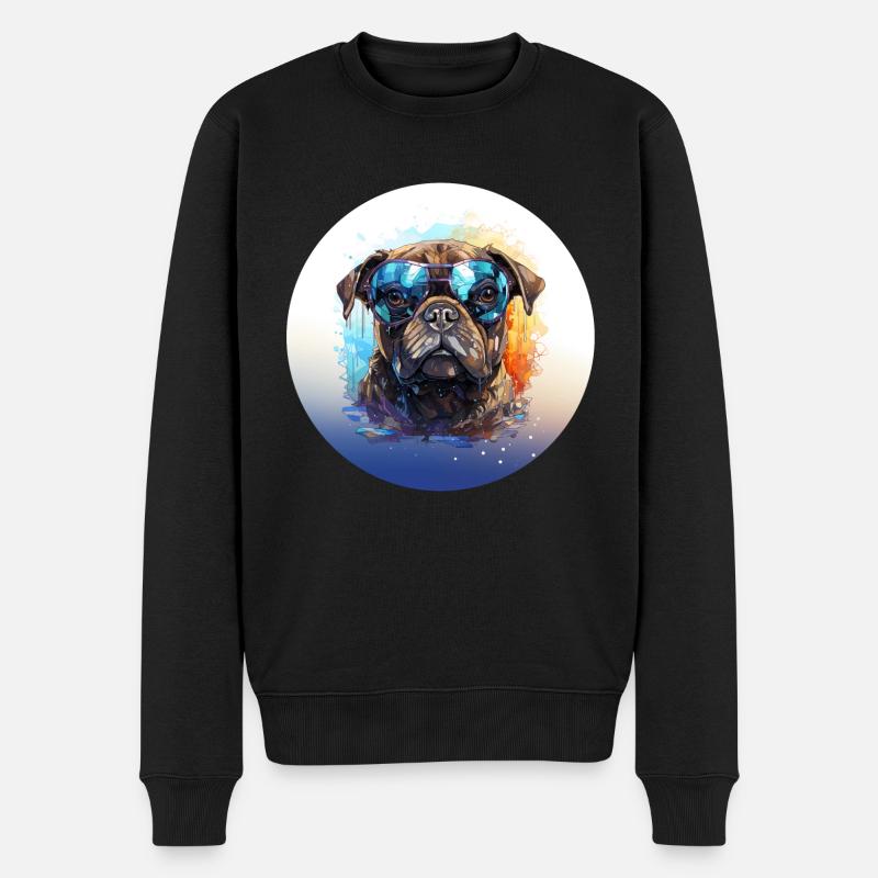 Mops mit Sonnenbrille - Männer Premium Bio Pullover - Schwarz