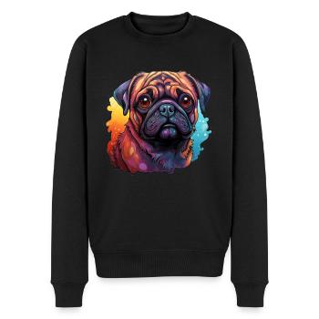 Mops Farbkleckse - Männer Premium Bio Pullover - Schwarz - Vorne - Nico (187cm)