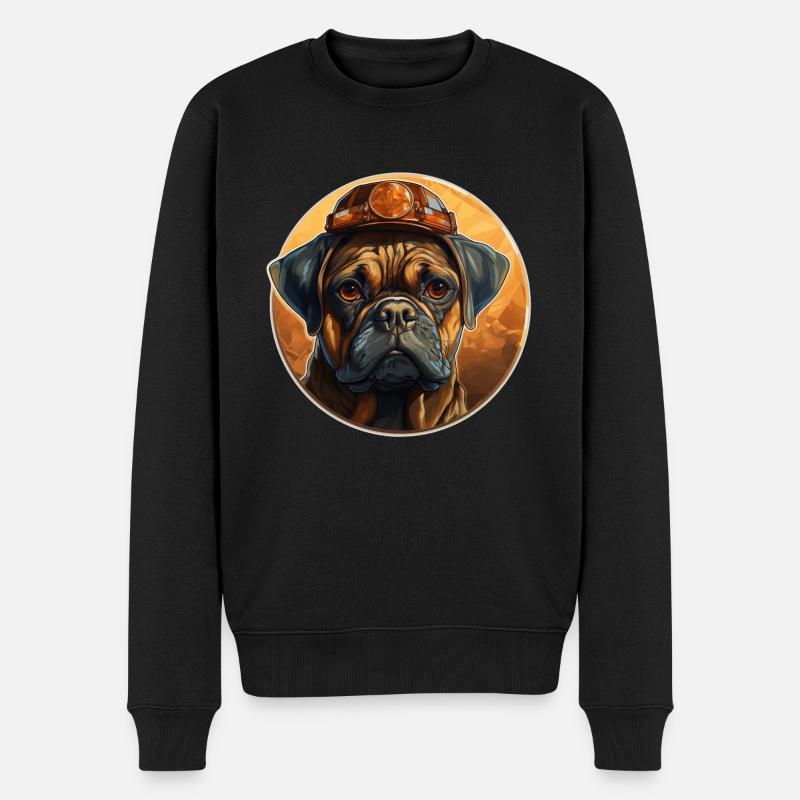 Mops als Baumeister - Männer Premium Bio Pullover - Schwarz
