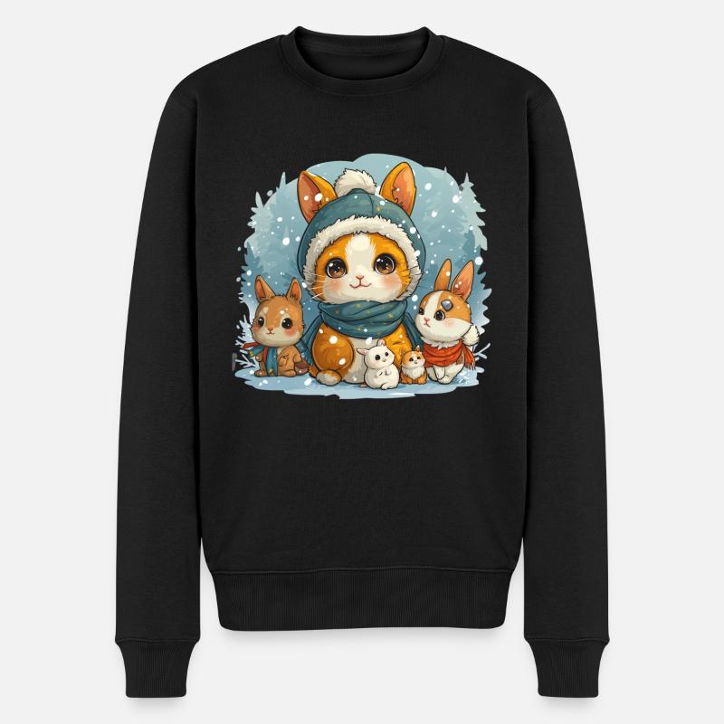Schnee Hasen Familie - Männer Premium Bio Pullover - Schwarz