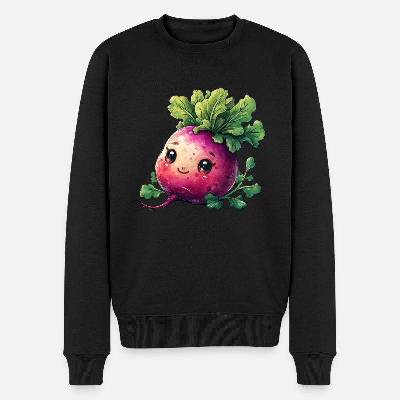 Radieschen fröhlicher Comic Stil - Männer Premium Bio Pullover - Schwarz