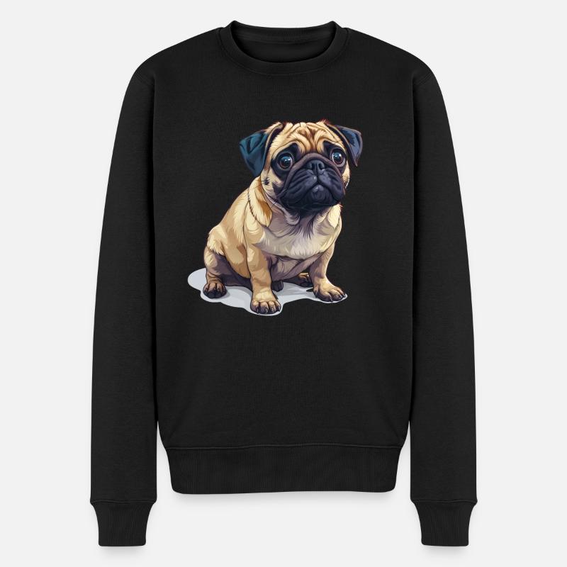 Niedlicher kleiner Mops - Männer Premium Bio Pullover - Schwarz