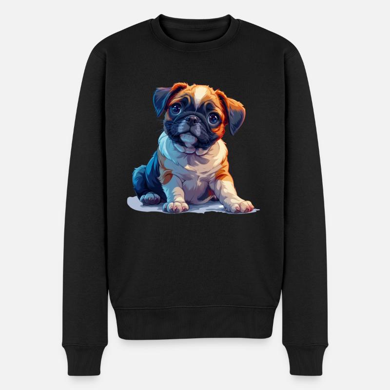 Chiot carlin assis - Pull Premium bio Homme - noir
