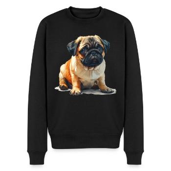 Mops Welpen sitzend - Männer Premium Bio Pullover - Schwarz - Vorne - Nico (187cm)