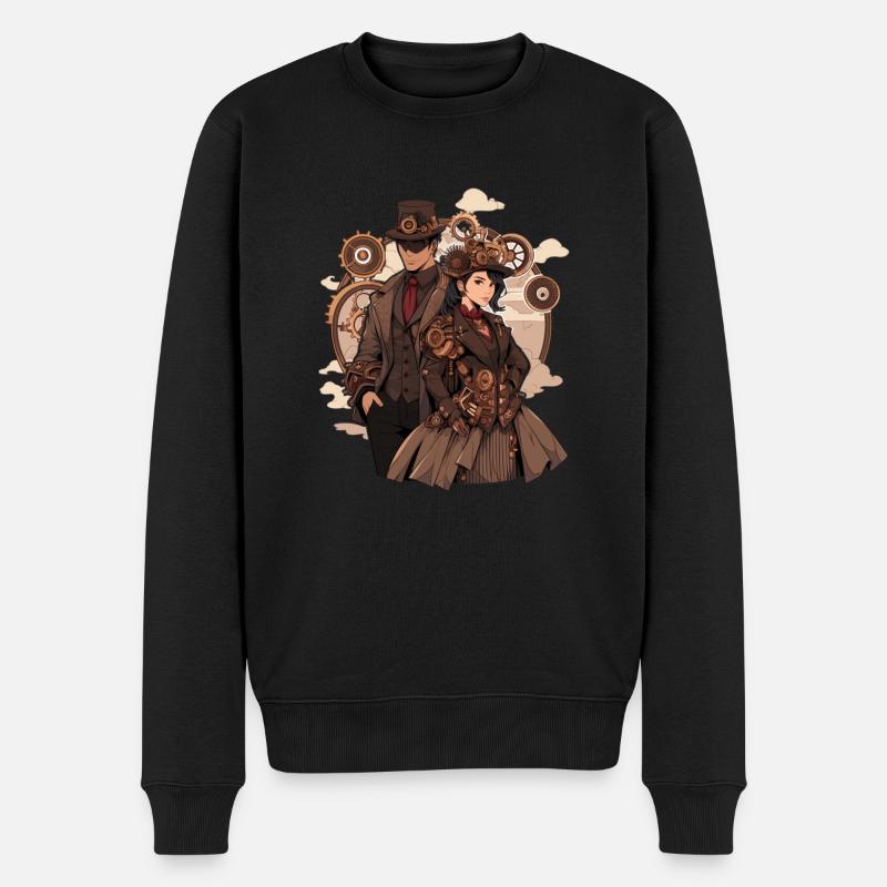 Steampunk-Couple - Männer Premium Bio Pullover - Schwarz