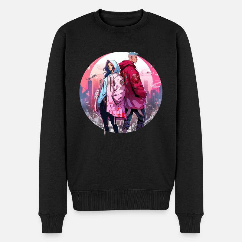 Urban-Cyberpunk-Couple - Männer Premium Bio Pullover - Schwarz