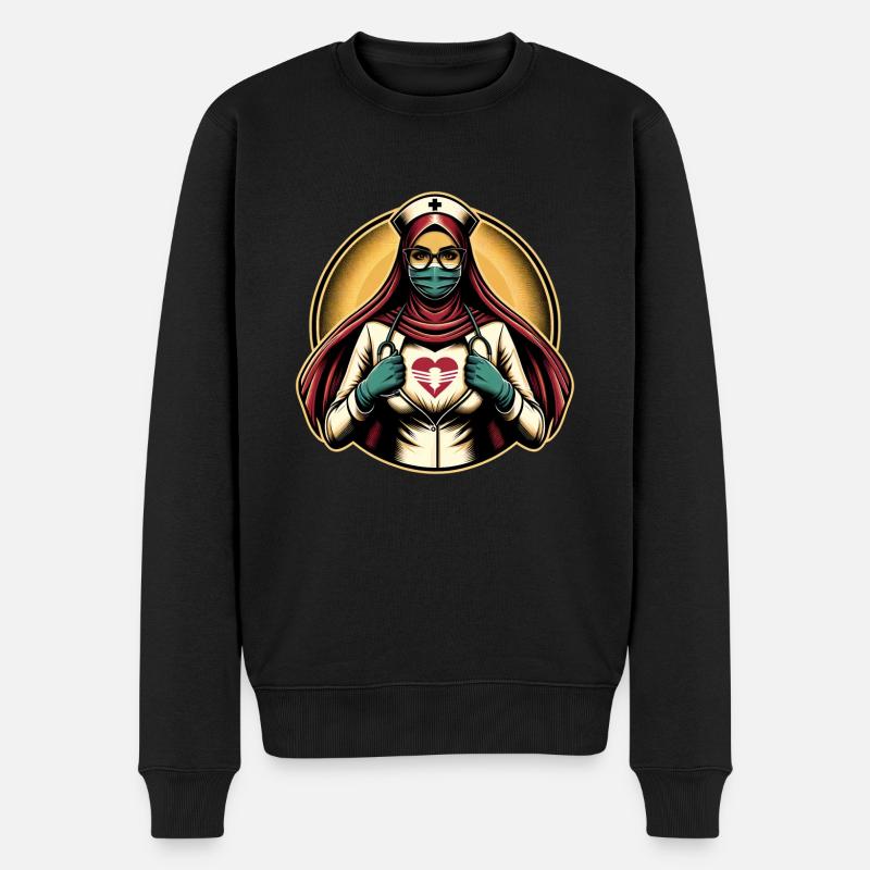 Heroische Krankenschwester - Männer Premium Bio Pullover - Schwarz