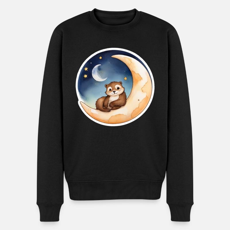 Otter sitzt im Mond - Männer Premium Bio Pullover - Schwarz