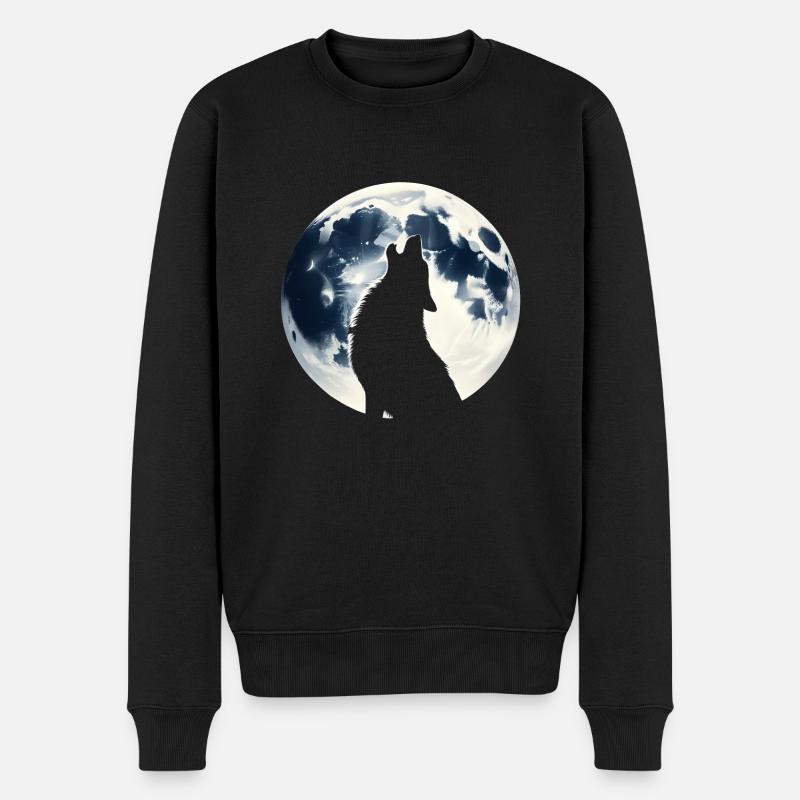 Wolf Howling At Full Moon - Men's Premium Organic Jumper - black