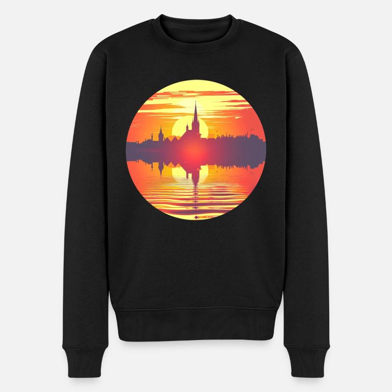 Flensburg Skyline - Männer Premium Bio Pullover - Schwarz