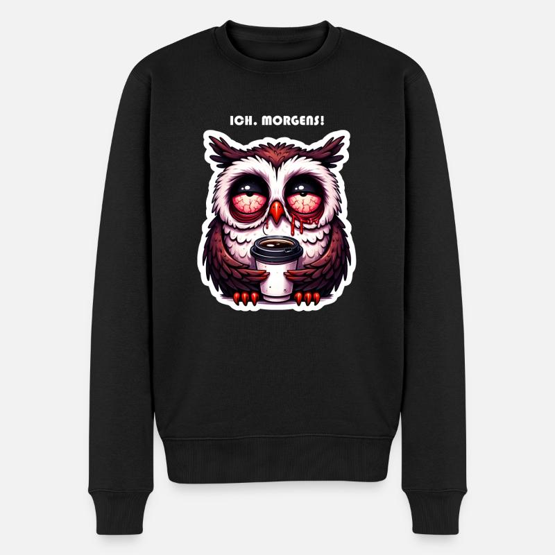 Eule verschlafen mit Kaffee - Männer Premium Bio Pullover - Schwarz