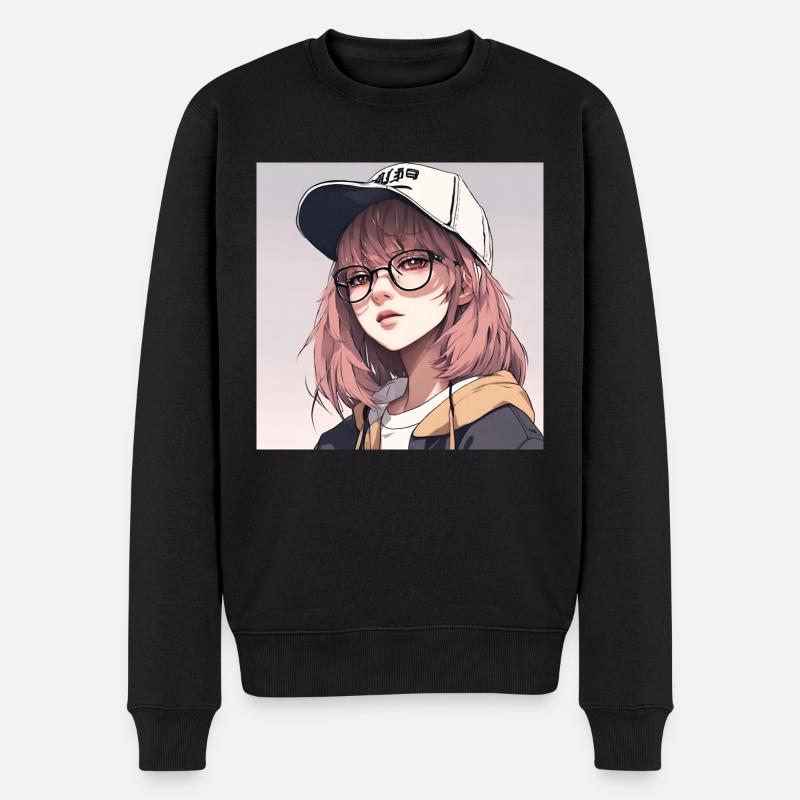 Anime-Geek-Mädchen - Männer Premium Bio Pullover - Schwarz