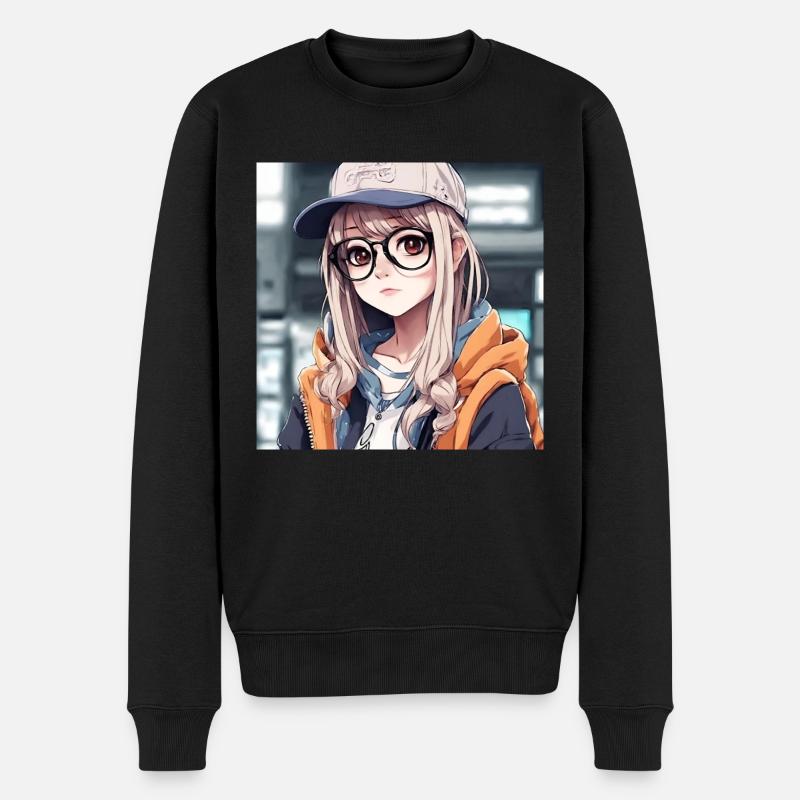 Anime-Geek-Mädchen - Männer Premium Bio Pullover - Schwarz