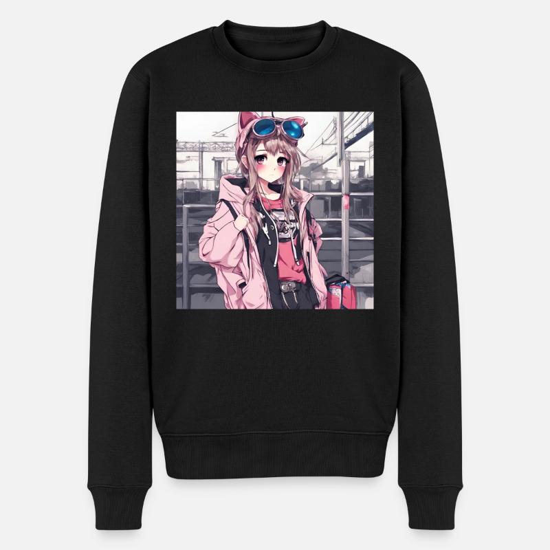 Niedliches Mädchen Anime - Männer Premium Bio Pullover - Schwarz