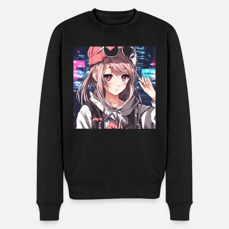 Niedliches Mädchen Anime - Männer Premium Bio Pullover - Schwarz