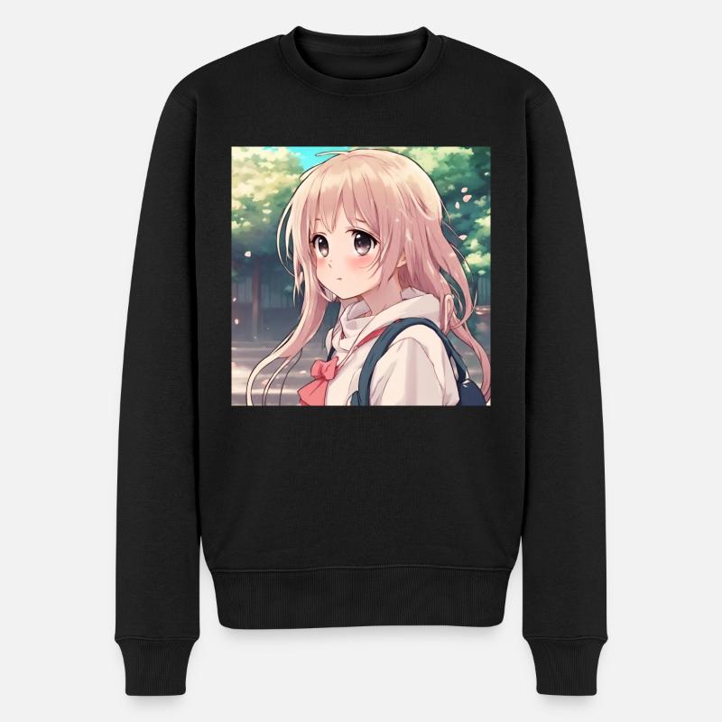 Niedliches Mädchen Anime - Männer Premium Bio Pullover - Schwarz