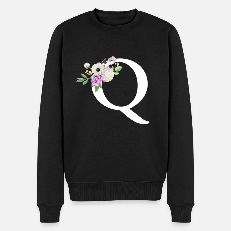 Lila Blumenbuchstabe Q - Männer Premium Bio Pullover - Schwarz