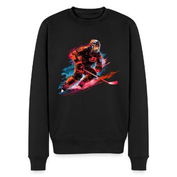 Hockeyspieler mit Hockeyschläger auf der Eisbahn - Männer Premium Bio Pullover - Schwarz - Vorne - Nico (187cm)