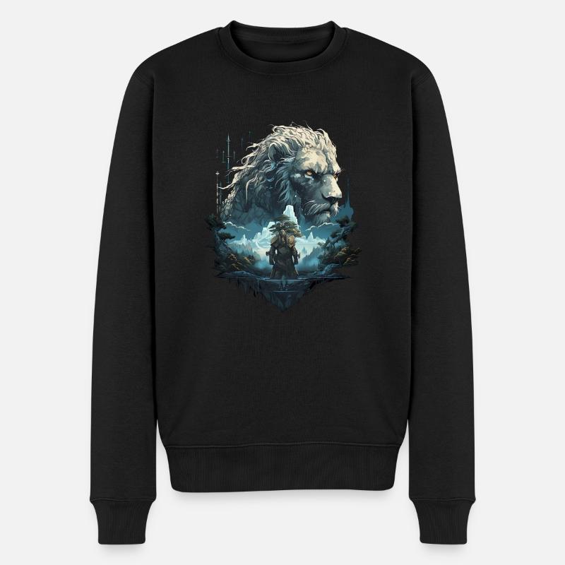 Macht des Löwen - Männer Premium Bio Pullover - Schwarz