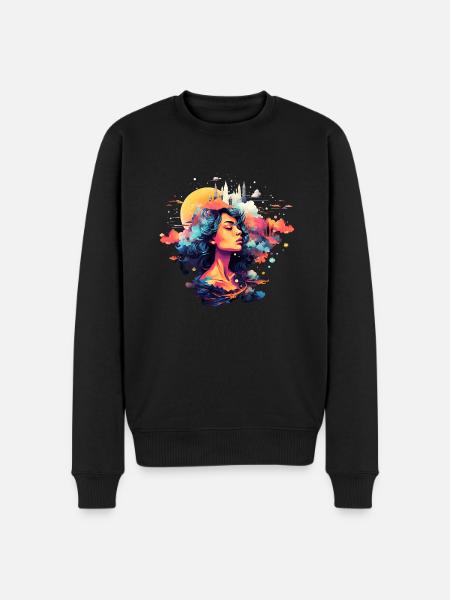 Frau im Abendglanz - Männer Premium Bio Pullover - Schwarz