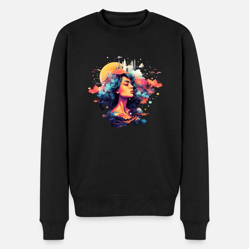 Frau im Abendglanz - Männer Premium Bio Pullover - Schwarz