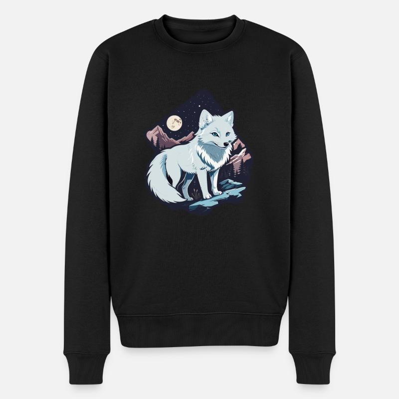 Polarfuchs Mond Sterne Skandinavien Fuchs Polar - Männer Premium Bio Pullover - Schwarz