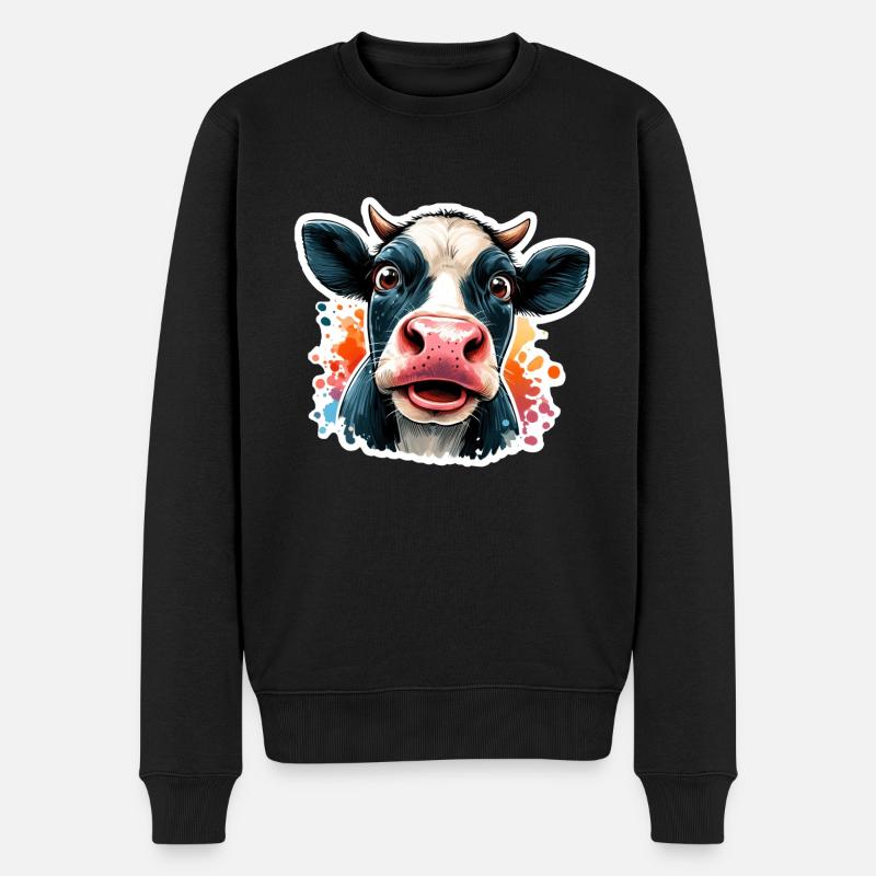 Vache émerveillée - Pull Premium bio Homme - noir