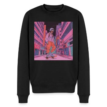 80er Jahre Anime Typ beruhigender hochwertiger Modedruck - Männer Premium Bio Pullover - Schwarz - Vorne - Nico (187cm)