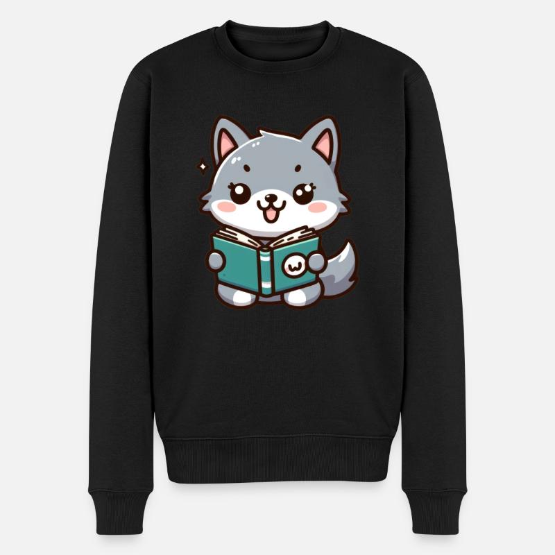 Le loup lecteur - Pull Premium bio Homme - noir