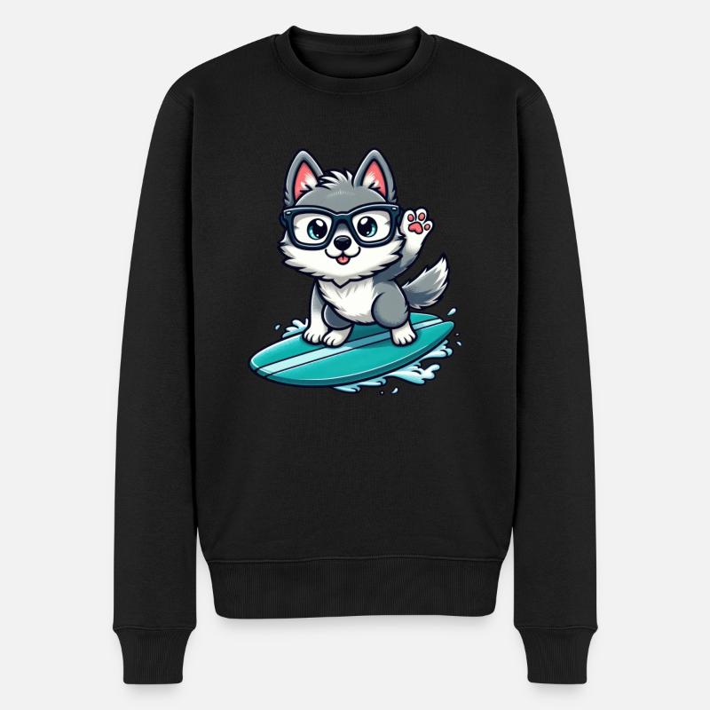 Der Surf Wolf - Männer Premium Bio Pullover - Schwarz