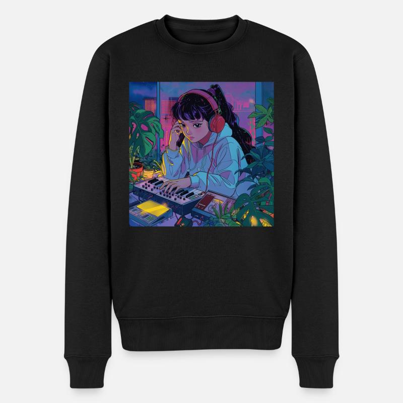 Pflanzen und Musik - hochwertiger Modedruck - Männer Premium Bio Pullover - Schwarz