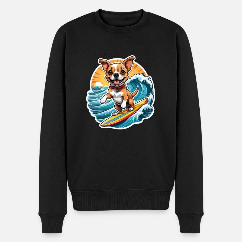 Fröhlicher Surfer-Hund - Männer Premium Bio Pullover - Schwarz