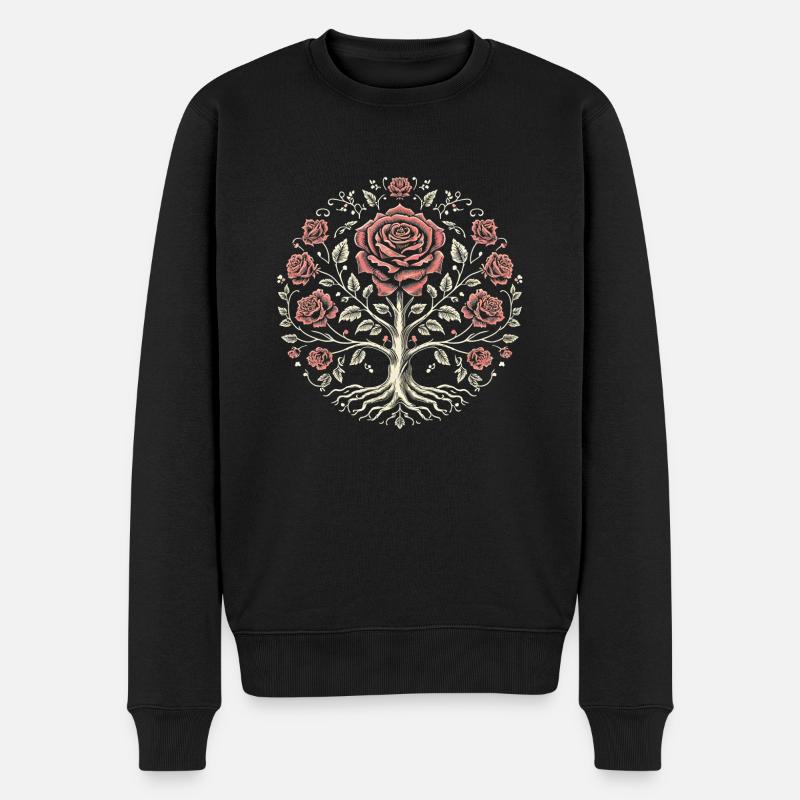 Lebensbaum-Rose Vintage - Männer Premium Bio Pullover - Schwarz