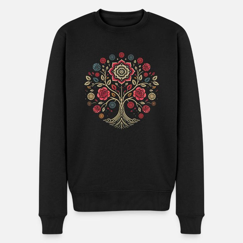 Lebensbaum-Rose Abstrakt - Männer Premium Bio Pullover - Schwarz