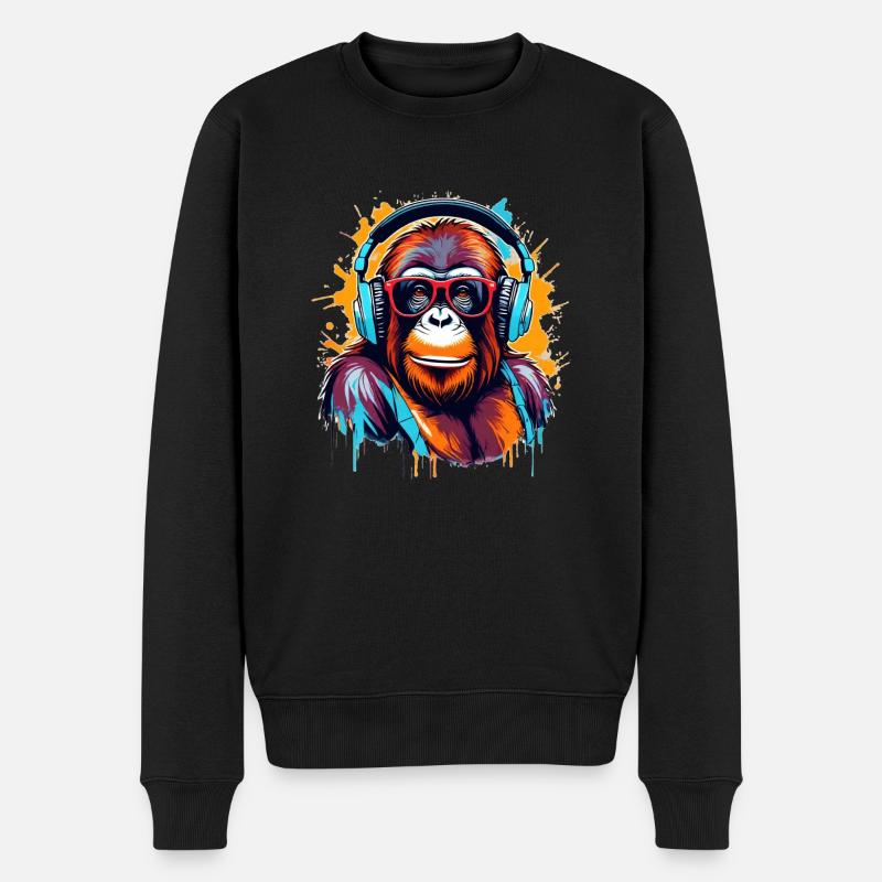 DJ Affe Orang-Utan - Männer Premium Bio Pullover - Schwarz